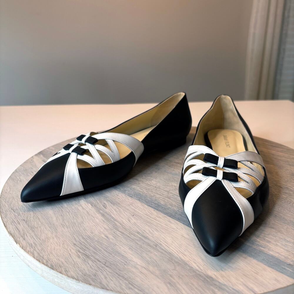 Sarah Flint Kim Black White Pointed Toe Ballet Flats Leather Shoes EU 41 US 11 - Picture 3 of 11